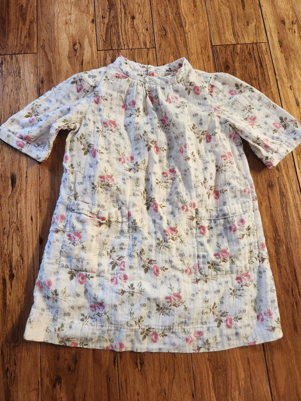 Bonpoint Jenni Floral Print Cotton Muslin Dress in Ecru Pink - Size 6 Years